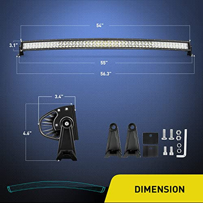 Nilight 54 Inch 312W Curved Spot Flood Combo Led Light Bar LED Off Road Light Driving Light and 1PC 14AWG 12V 5Pin Rocker Switch Wiring Harness Kit - 1 Lead - size: 54Inch 312W Light Bar +Wiring Harness