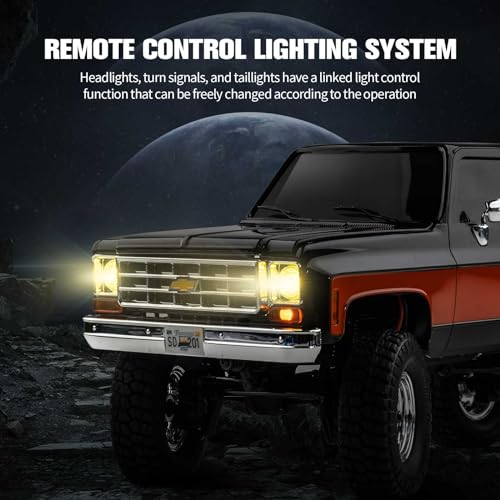 FCX18S FMS 1/18 Chevrolet K10 S RC Truck, Officially Licensed 4WD RC Crawler 2 Speeds Switch with LED Lights, Off-Road RC Model for Adults (Black) - color: Black