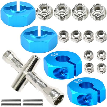 Aluminum 12mm Hex Wheel Hub 4Pcs w/Axle Pin M4 Flange Lock Nut Standard M3 M4 Nut 5mm Thickness Wheel Drive Adapter for 1/10 Traxxas HSP Redcat Rc4wd Tamiya Axial SCX10 WLtoy RC Car(25Pcs) - color: Sky Blue, size: 5.0 Sky Blue