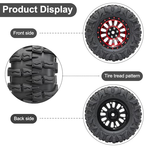 LRFHL 1.3" Beadlock Wheel Tires Aluminum for SCX24 TRX4M, 4PCS, Red | Upgraded 1.45-inch Wheel, 1/24 SCX24 1/18 TRX4M RC Crawler Car Upgrade - color: Black Tires+ Red Wheels-3