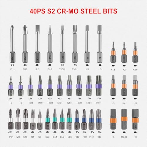 42 in 1 Magnetic Screwdriver, Screwdriver Set, Multi Bit Ratcheting Screwdriver Set with Storage Case Repair Tool Kit for Computer, Eyeglass, Bicycles, Watch, Ring Doorbell, Furniture and DIY - color: Grey Ratchet