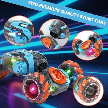 MagicKidz Gesture Sensing RC Stunt Car for Kids - Birthday Gifts for Boys 5 6 7 8 9 10 11 12 Year Old, 2.4Ghz Remote Control Twist Vehicle Toy with Lights & Music, 4WD Off-Road - color: Gesture Sensing Rc Car