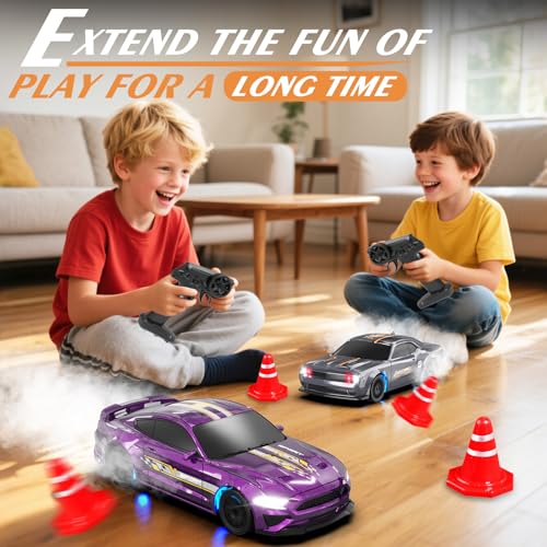 RC Drift Car 1/43 Scale Mini RC Drift Cars with Gyro, 4WD Full Proporitonal High Speed Remote Control Car with LED Lights and Drifting Tire Hobby Racing Cars for Kids Boys Girls, Purple - color: Purple