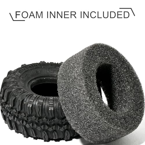 1.0 RC Crawler Tires 57x24mm, 4PCS Soft Sticky Rock Terrain Rubber Tires with Foam Inserts, Compatible with Traxxas TRX4M, Axial SCX24, FMS FCX24 FCX18, 1/18 1/24 Crawlers