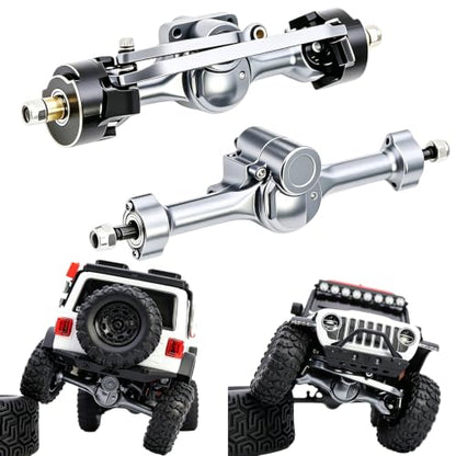 Aluminum Front Rear Axles Set Assembly with Steering Link Brass Steering Knuckles CVD for Axial SCX30 Bronco Wrangler K10 1/30 RC Crawler Car ﻿ (Titanium) - color: Titanium