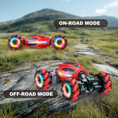 Gesture RC Car,1:18 4WD Transform Off-Road Stunt Car with Gesture & Remote Control, 360° Flips Drift Vehicle with LED Lights Music, All Terrain Toy Cars Gifts for Boys Girls Age 6-12 - style: 1:18 Red