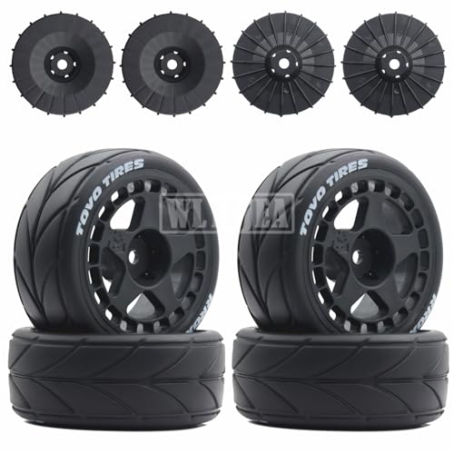 4PCS RC 1/10 On-Road Tires 65mm RC Rubber Tires w/Plastic Wheel Rim 12mm Hex Fit for 1/10 RC On-Road Rally Car HPI Tamiya TT01 TT02 Kyosho Wltoys 144001 - color: Black 1