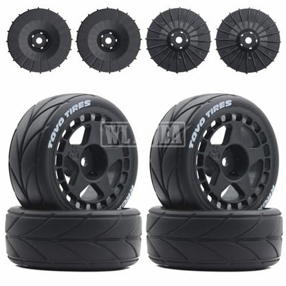 4PCS RC 1/10 On-Road Tires 65mm RC Rubber Tires w/Plastic Wheel Rim 12mm Hex Fit for 1/10 RC On-Road Rally Car HPI Tamiya TT01 TT02 Kyosho Wltoys 144001 - color: Black 1