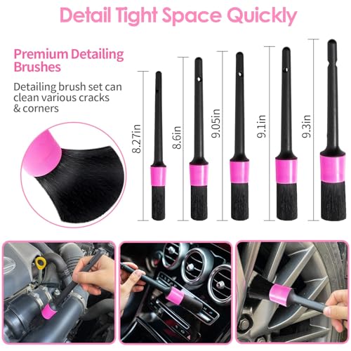 Windshield Cleaner Tool, 17Pcs Pink Car Interior Cleaning Kit, Detailing Kit Cleaner, Detailing Brush, Cleaning Gel, Inside Cleaning Supplies Accessories for Women Girl Gift - color: Pink