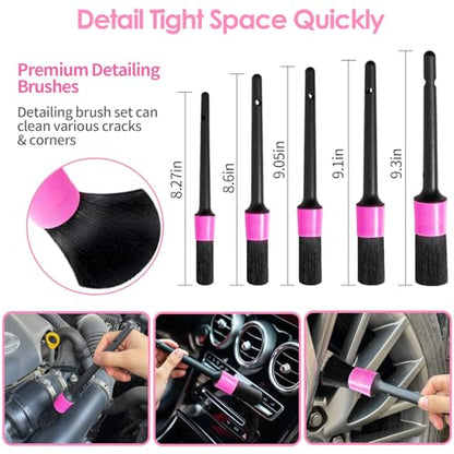Windshield Cleaner Tool, 17Pcs Pink Car Interior Cleaning Kit, Detailing Kit Cleaner, Detailing Brush, Cleaning Gel, Inside Cleaning Supplies Accessories for Women Girl Gift - color: Pink