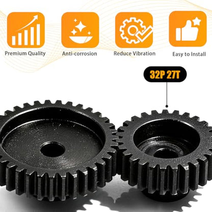 32P 27T RC Car Gear Set | 45# Steel Black Oxide | 5mm Bore +0.03mm | Precision Engineered Motor Pinion Gear Compatible with Traxxas/ARRMA/HPI/Kyosho (3-Pack with M4 Set Screws) - style: 3Pcs 27T