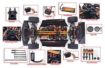1/7 4WD Brushless RC Monster Truck, 1900KV Motor 150A ESC Metal Gear Servo, CNC Aluminum Adjustable Shocks, 2.4GHz RTR Hobby Off Road Remote Control Truck for Adults 14+（Without Battery） - color: Vibrant Colors