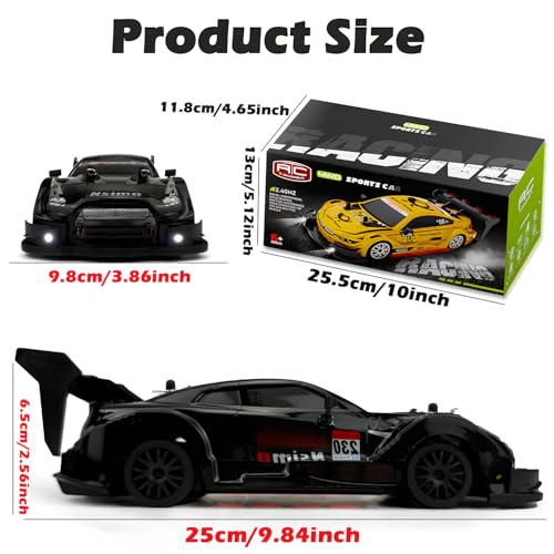 HTURCCOP 1:20 RC Drift Car 2.4GHz 4WD High Speed Drift Remote Control Cars Vehicle with LED Lights and Drifting Tires Batteries x2 Racing Sport Toy Cars for Adults Boys Girls Kids (Black 1:20) - color: Black 1:20