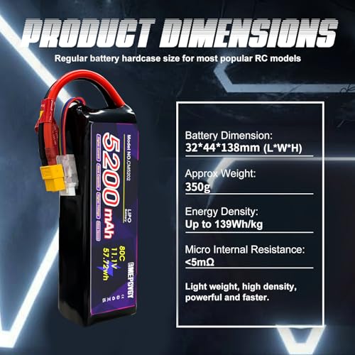 11.1V Lipo Battery 3S 5200mAh 80C Lipos Soft Case with XT60 Connector for RC Car Airplane Helicopter Boat Racing RC Hobby(2 Packs) - color: Softcase-2