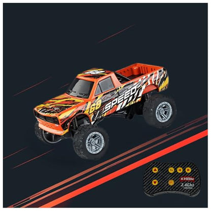 1/64 Scale Alloy RC Car 2.4GHZ Off-Road Remote Control Car with Trailer Three Speed Adjustment Small RC Truck Gifts for Christmas Day Birthday (HB10 Orange) - style: HB10 Orange