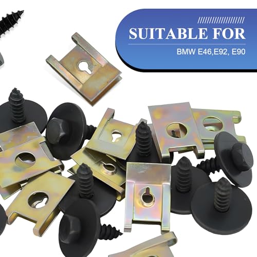 40Pcs Car U Clip Screw Kit, Automotive U Nut Clip with Self Tapping Screws for Fender Liner Bumper Body Panel, Universal Vehicle Fastener Assortment for Car Truck SUV ATV RV (Black&Gold)