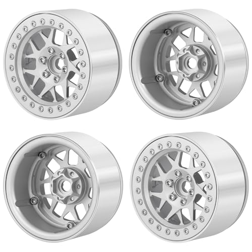 MOHERO 2.2 inches RC Beadlock Wheels/Rims for 1/10 Scale Rc Crawler Car Wraith 90018 Pack of 4 (Silver) - color: Silver