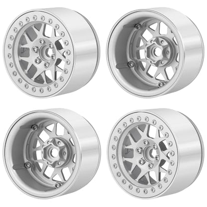 MOHERO 2.2 inches RC Beadlock Wheels/Rims for 1/10 Scale Rc Crawler Car Wraith 90018 Pack of 4 (Silver) - color: Silver