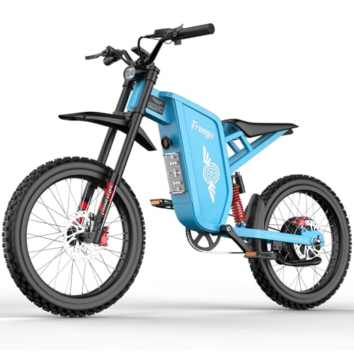 Freego X2Pro Electric Motorcycle for Adults Teens,Electric Dirt Bike Teens 6000W(Peak) Motor 1800Wh Battery,Max 50Mph Off Road Electric Bicycle,Full Suspension UL 2849 Certified - color: Blue