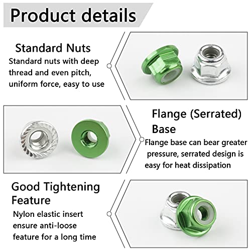 16pcs M4 Lock Nuts Set for 1/10 RC Car - Green Aluminum & Silver Steel with Hex Driver | RC Tool Kit & Nut Driver for Traxxas Axial Tamiya Wheel Replacement - color: Green & Silver