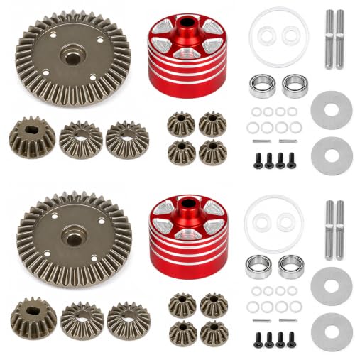 2 Sets Aluminum Differential Case & Gear 39T 22049 for Tamiya XV-02 MB-01 XM01 1/10 RC Car Upgrade Front Rear Gear Diff Replacement Hop-Up Parts, Red - color: Red