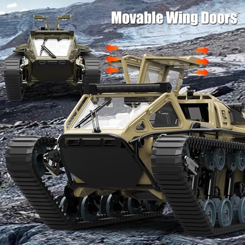 Mostop RC Tank Car, 1:16 Scale 2.4Ghz Remote Control Crawler High Speed Tank, Off-Road RC Tracked Vehicles 360°Rotating Drifting Car with 2 Batteries, Military Truck for Kids Adults - color: Brown Yellow