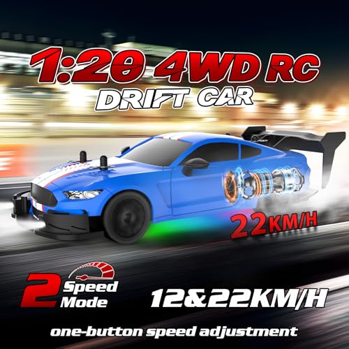 RC Drift Car 1/20 Scale 2.4GHz 4WD Remote Control Cars with Led Lights 22KM/H High Speed &1/28 Scale Gesture Sensing RC Stunt Cars Toys for 6-12 Years Old Boys Girls