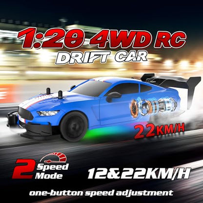 RC Drift Car 1/20 Scale 2.4GHz 4WD Remote Control Cars with Led Lights 22KM/H High Speed &1/28 Scale Gesture Sensing RC Stunt Cars Toys for 6-12 Years Old Boys Girls