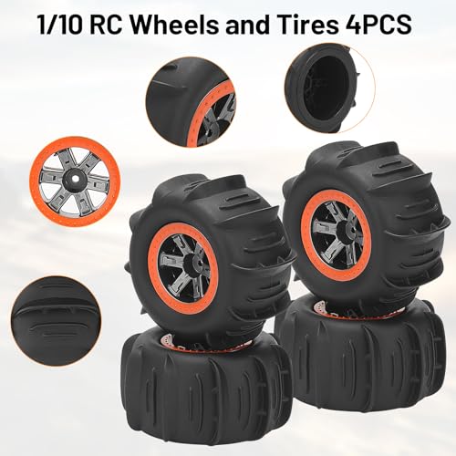 1/10 RC Paddle Tires Wheels, daitoku RC Truck Tires and Wheels for 9125 X07 X08 X17 9155 9156 9201E 9205E 9206E 200E 201E RZ001G-A 104009