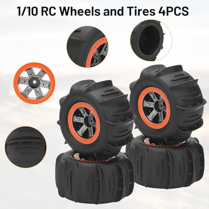 1/10 RC Paddle Tires Wheels, daitoku RC Truck Tires and Wheels for 9125 X07 X08 X17 9155 9156 9201E 9205E 9206E 200E 201E RZ001G-A 104009