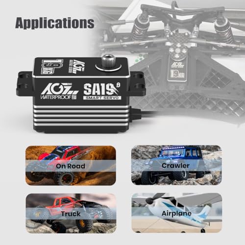 AGFRC 19KG Waterproof Low Profile 1/10 Scale Winch Servo(SA19 Winch) | 0.073Sec, 8.4V HV, Brushless Motor, Programmable, Full Metal Gear, with 25T Metal Winch Horn, for 1/10 RC Cars & Crawlers