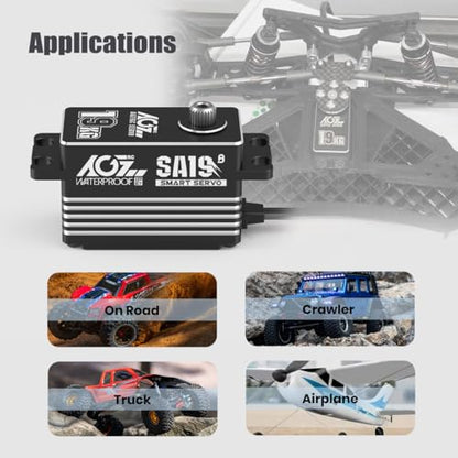 AGFRC 19KG Waterproof Low Profile 1/10 Scale Winch Servo(SA19 Winch) | 0.073Sec, 8.4V HV, Brushless Motor, Programmable, Full Metal Gear, with 25T Metal Winch Horn, for 1/10 RC Cars & Crawlers
