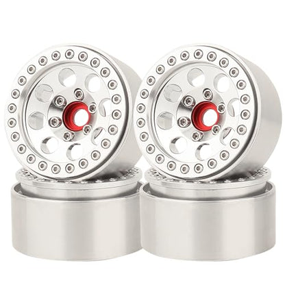 4PCS 1.9 Inch Beadlock Wheel Hub Rim Rims Aluminum Alloy for 1/10 TRX4 TRX6 Axial SCX10 D90 SCX10 II III AXI03007 GRT EX86190 RC Crawler Upgrade (D) - color: Silver