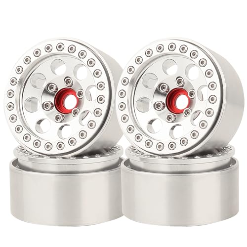 4PCS 1.9 Inch Beadlock Wheel Hub Rim Rims Aluminum Alloy for 1/10 TRX4 TRX6 Axial SCX10 D90 SCX10 II III AXI03007 GRT EX86190 RC Crawler Upgrade (D) - color: Silver