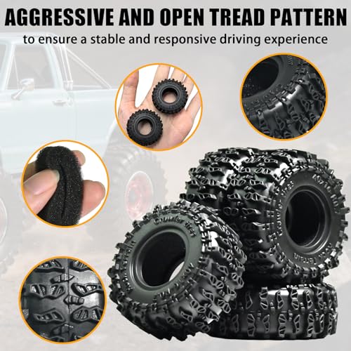 0.7” FS6 Super Soft Crawler Tires, 40×16mm Micro Scale Rubber Tires with Foam Inserts, Compatible with Axial SCX30 Redcat Ascent-32 1/30–1/32 RC Crawler Upgrades (4PCS)