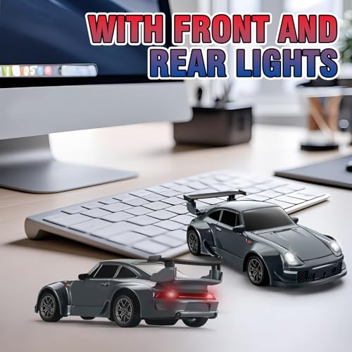Mini RC Drift Car with Gyro, 1:43 4WD Full Proportional RC Cars, 18KM/H High Speed Remote Control Car with Lights, Extra Racing Tires, Vehicle for Adults Kids Boys, Gray - color: Gray