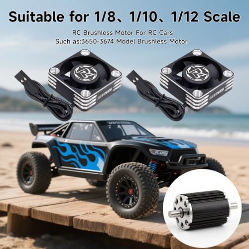 28000RPM RC Motor Heatsink ESC Cooling Fan, 30mm,2 Pack,Black | RC Model Heatsink for 1/8 1/10 1/12 Scale,RC Car,Truck,Buggy Truggy,540 550 Brushless Motor - color: Black