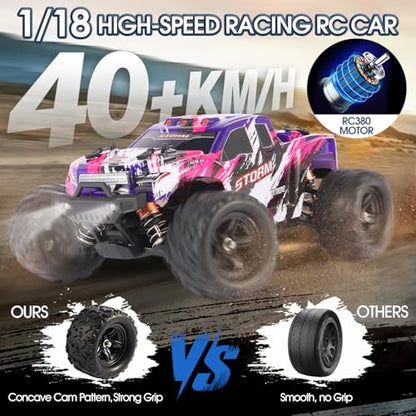 1:18 Scale RC Cars for Adults, 40KM/H Fast RC Cars 2.4Ghz Remote Control Car, 4X4 Off-Road Waterproof Monster RC Truck, Remote Control Truck with 2 Shells and 2 Rechargeable Batteries