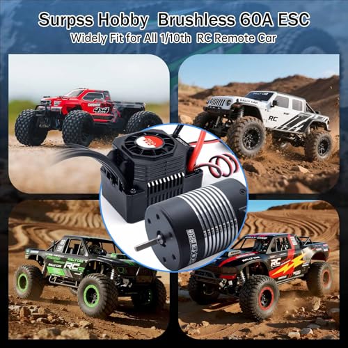 Surpass Hobby 60A Brushless ESC Waterproof Electronic Speed Controller for 1/10 RC Car Truck Off-Road - size: 60A, style: 60A ESC