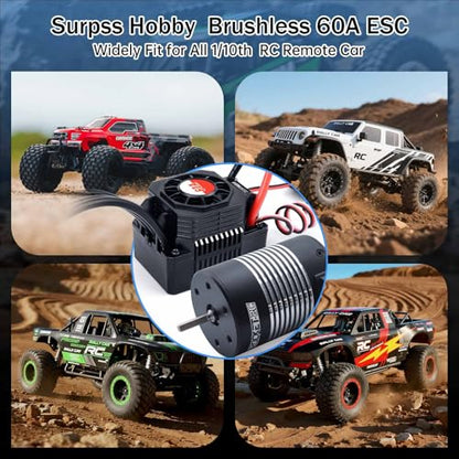 Surpass Hobby 60A Brushless ESC Waterproof Electronic Speed Controller for 1/10 RC Car Truck Off-Road - size: 60A, style: 60A ESC