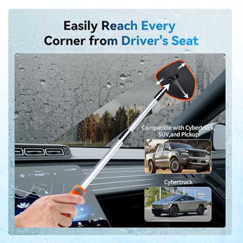 XINDELL Interior Windshield Cleaner Tool, Car Window Cleaning Kit with 4 Reusable Microfiber Pads, Extendable Handle & 360° Rotating Head, Streak-Free Auto Glass Wiper for Truck SUV RV - color: Orange
