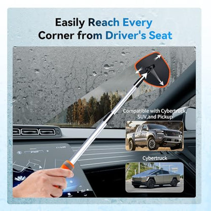 XINDELL Interior Windshield Cleaner Tool, Car Window Cleaning Kit with 4 Reusable Microfiber Pads, Extendable Handle & 360° Rotating Head, Streak-Free Auto Glass Wiper for Truck SUV RV - color: Orange