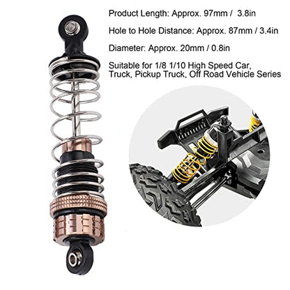 2Pcs Hydraulic Front Shock Absorber for 1/8 1/10 RC Car, Aluminum Alloy Front Shock Absorbers with High Elasticity Spring, Adjustable Threaded Body for Off Road Vehicle Truck Picku