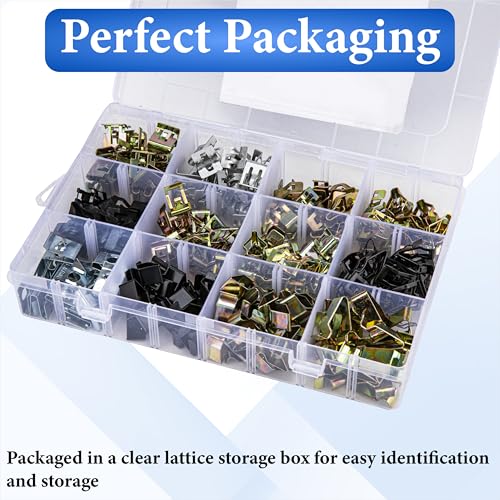 240 PCS 12 Sizes Auto Car U-Clips, Metal Trim Clips, Trim Moulding Clip Kit | Automotive Trim Moulding Fastener Clips, Universal Metal Dash Retainer Clips Replacement for Most Cars