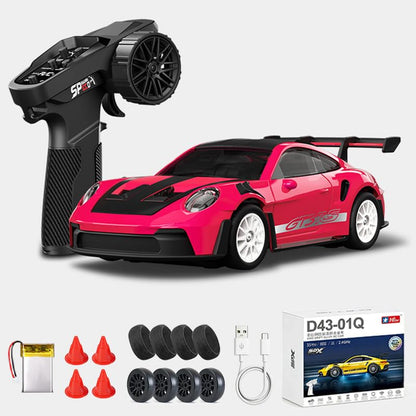 1:43 RC Drift Car D43-01 - 2.4G Full Proportional 4WD Alloy 20KM/H High Speed RC Racing Car with Gyro, Silent Bearings, Adjustable Speed & Lighting(Q6/Magenta/D43-01) - color: Q6/Magenta, size: D43-01
