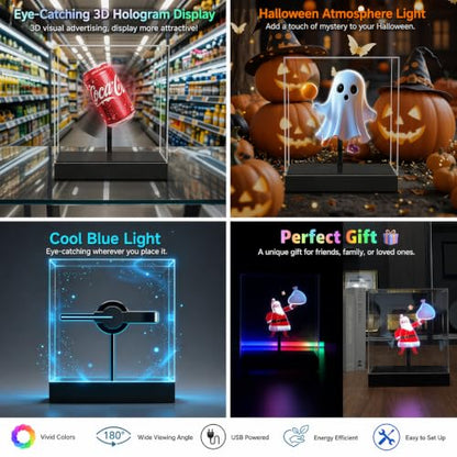 3D Hologram Fan with Safety Protective Cover,1500+ Built-in Videos Library | APP Controlled Holographic Projector for Showcase,Naked-eye 3D Desktop Hologram Fan Display for Business,Bar,Cafe,Halloween