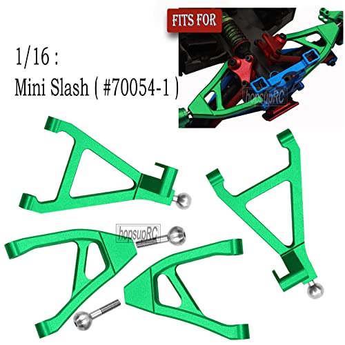 Rear Upper Lower Suspension A-Arms Upgrades Part for 1/16 Mini Slash,4PCS Aluminum Rear Upper & Rear Lower Arms Hops Ups for 1/16 Mini Slash （70054-1）,Green