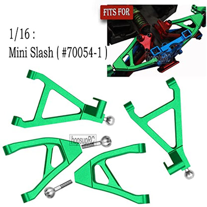 Rear Upper Lower Suspension A-Arms Upgrades Part for 1/16 Mini Slash,4PCS Aluminum Rear Upper & Rear Lower Arms Hops Ups for 1/16 Mini Slash （70054-1）,Green