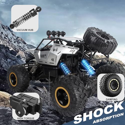Remote Control Car 1:12 Off Road Truck, Metal Shell LED Headlights Offroad Monster RC Truck, RC Cars Toys for Boys 4-7 8-12 Year Old Kids, Gifts for Kids - color: Silver