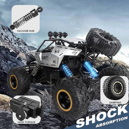 Remote Control Car 1:12 Off Road Truck, Metal Shell LED Headlights Offroad Monster RC Truck, RC Cars Toys for Boys 4-7 8-12 Year Old Kids, Gifts for Kids - color: Silver